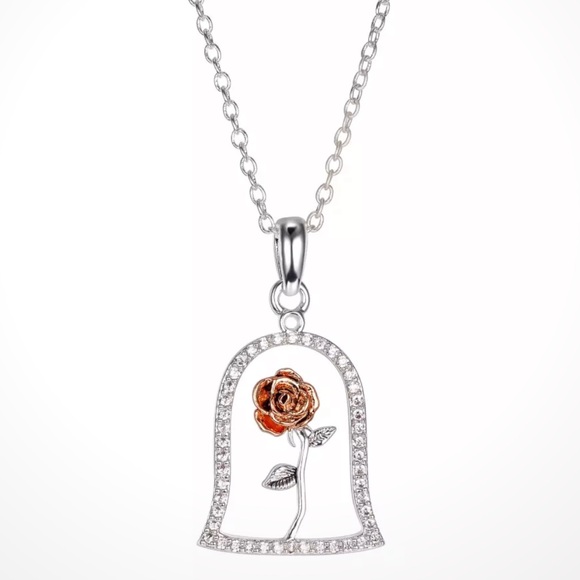 Disney Jewelry - Disney Classics Jewelry | Beauty & the Beast | Enchanted Rose Pendant Necklace